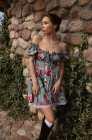 Tie-front dress, peony on green print