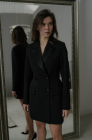 Double-breasted blazer dress with satin lapels, black