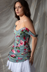 Corset dress, peony on green print