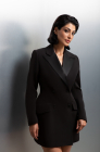 Double-breasted blazer dress with satin lapels, black