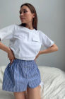 Over-the-knee shorts with elastic waistband, blue