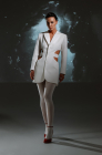 Cut-out waist blazer dress, milk white