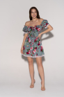 Tie-front dress, peony on green print