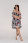 Tie-front dress, peony on green print