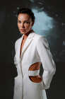 Cut-out waist blazer dress, milk white