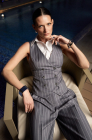 Double-breasted waistcoat, light grey pinstripe
