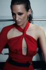 Open-back jersey dress, red