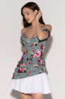 Corset dress, peony on green print
