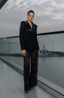 Relaxed lace trousers, black