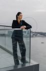 Relaxed lace trousers, black
