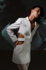 Cut-out waist blazer dress, milk white