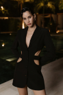 Cut-out waist blazer dress, black