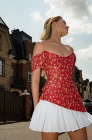 Corset dress, bright red print
