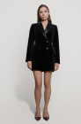 Double-breasted velvet blazer dress with satin lapels, black