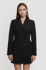 Double-breasted blazer dress with satin lapels, black