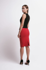 Pencil skirt with a slit, red