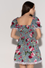 Tie-front dress, peony on green print