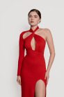 Open-back jersey dress, red