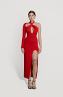 Open-back jersey dress, red