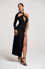 Open-back jersey dress, black