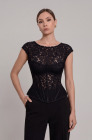 Lace corset top with peplum, black