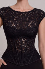 Lace corset top with peplum, black