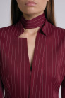 Tailored blazer with a faux tie accent, burgundy pinstripe