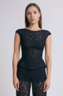 Lace corset top with peplum, black